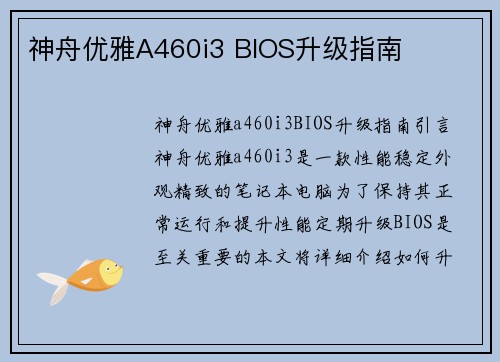 神舟优雅A460i3 BIOS升级指南